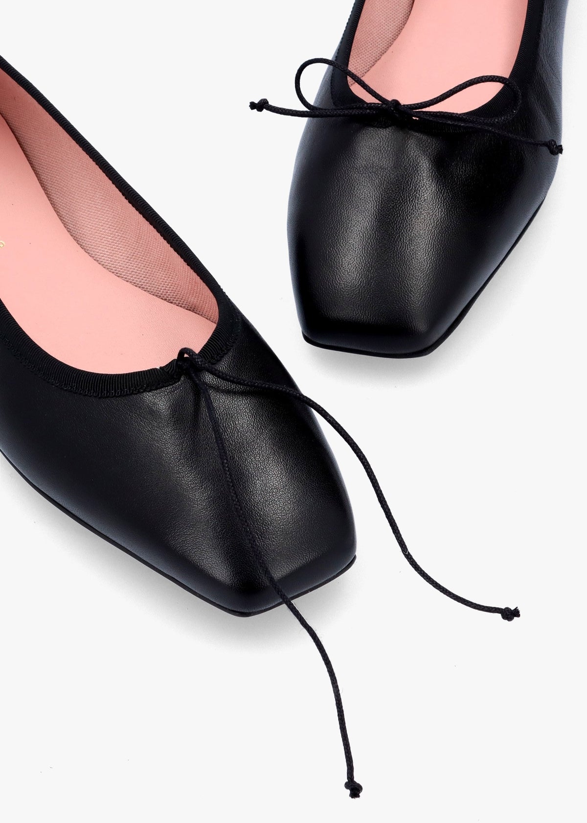 Camille Black Leather Square Toe Ballerina Pumps