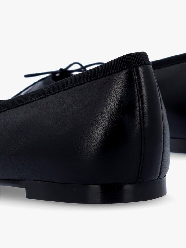 Camille Black Leather Square Toe Ballerina Pumps