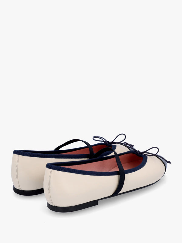 Amelie Cream Leather Mary Jane Ballerina Pumps