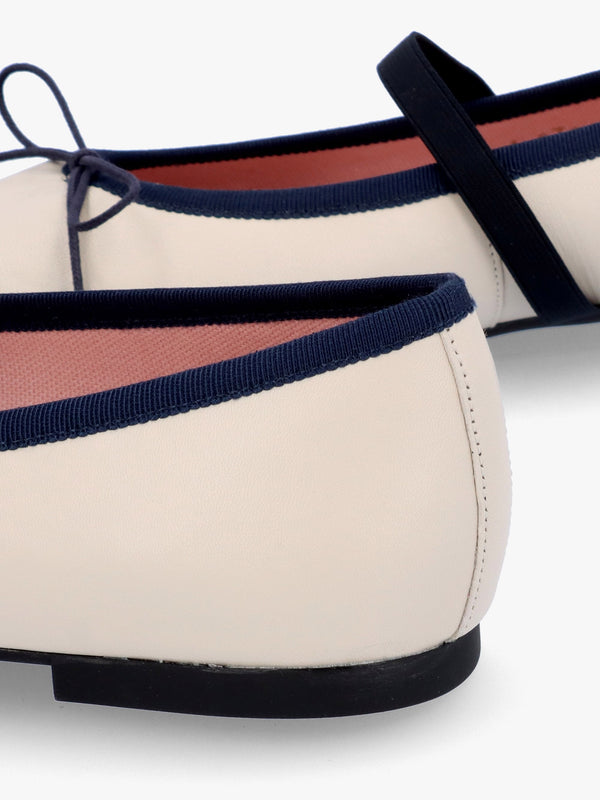 Amelie Cream Leather Mary Jane Ballerina Pumps