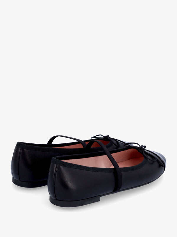 Amelie Black Leather Mary Jane Ballerina Pumps