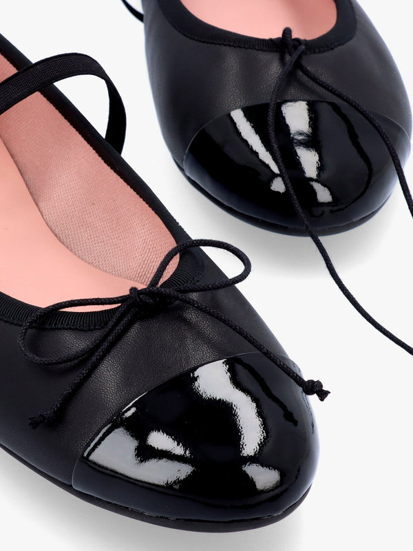 Amelie Black Leather Mary Jane Ballerina Pumps