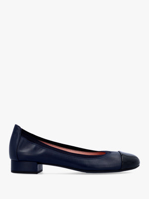 Gretschen Navy Leather Patent Toe Cap Ballerina Pumps