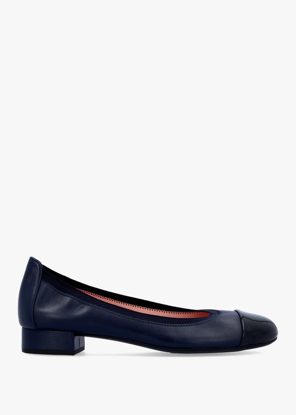 Gretschen Navy Leather Patent Toe Cap Ballerina Pumps