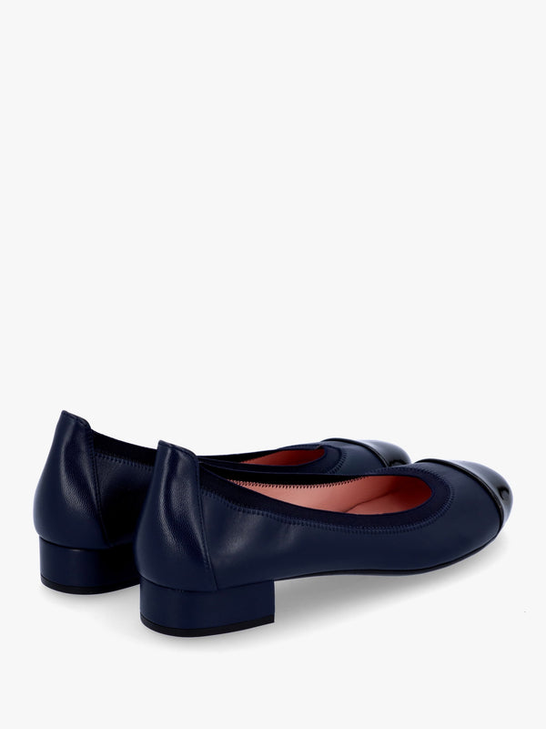 Gretschen Navy Leather Patent Toe Cap Ballerina Pumps
