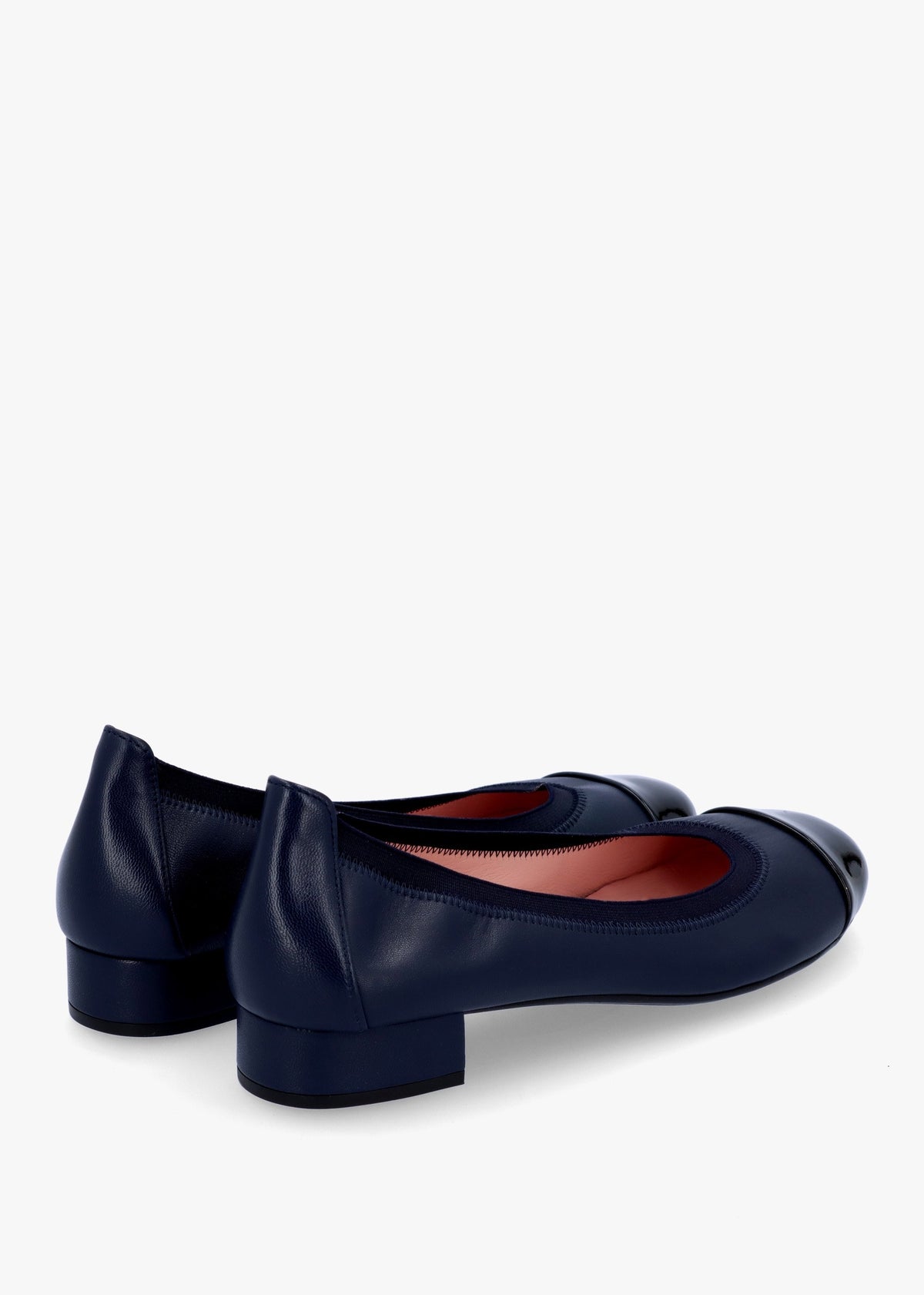 Gretschen Navy Leather Patent Toe Cap Ballerina Pumps