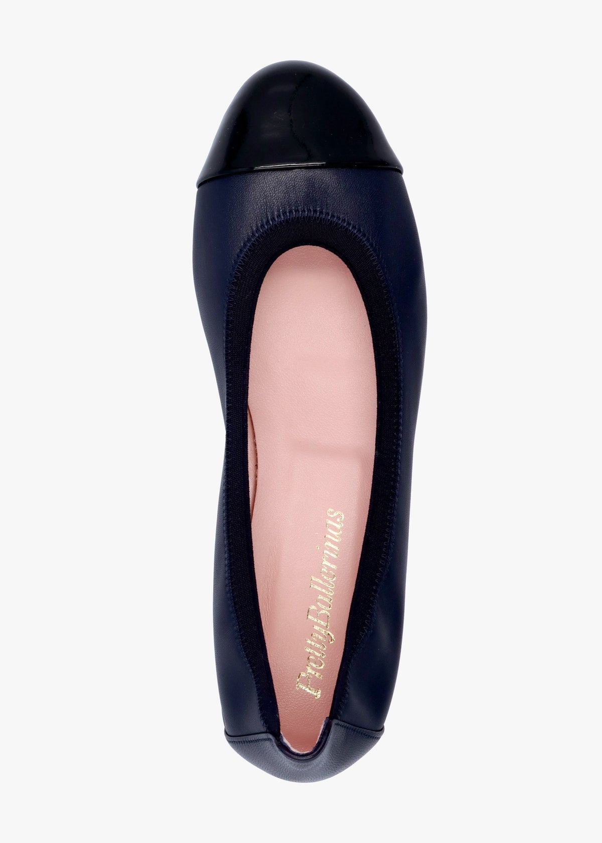 Gretschen Navy Leather Patent Toe Cap Ballerina Pumps