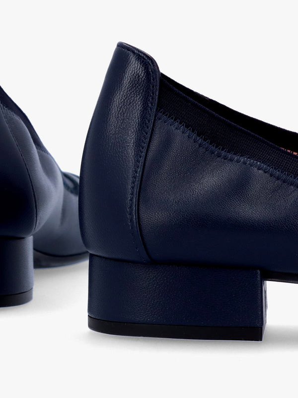 Gretschen Navy Leather Patent Toe Cap Ballerina Pumps