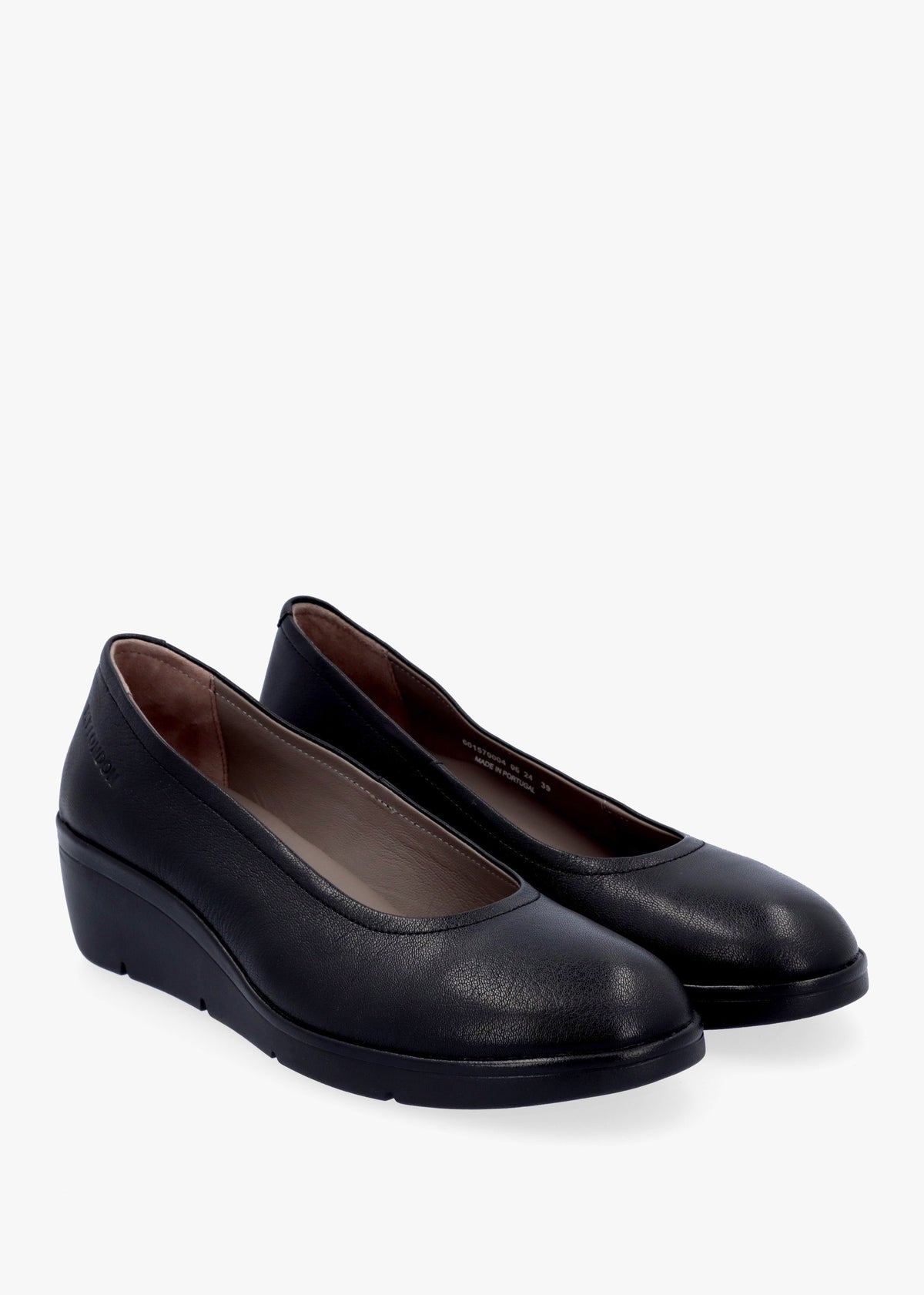 Numa Black Leather Low Wedge Pumps