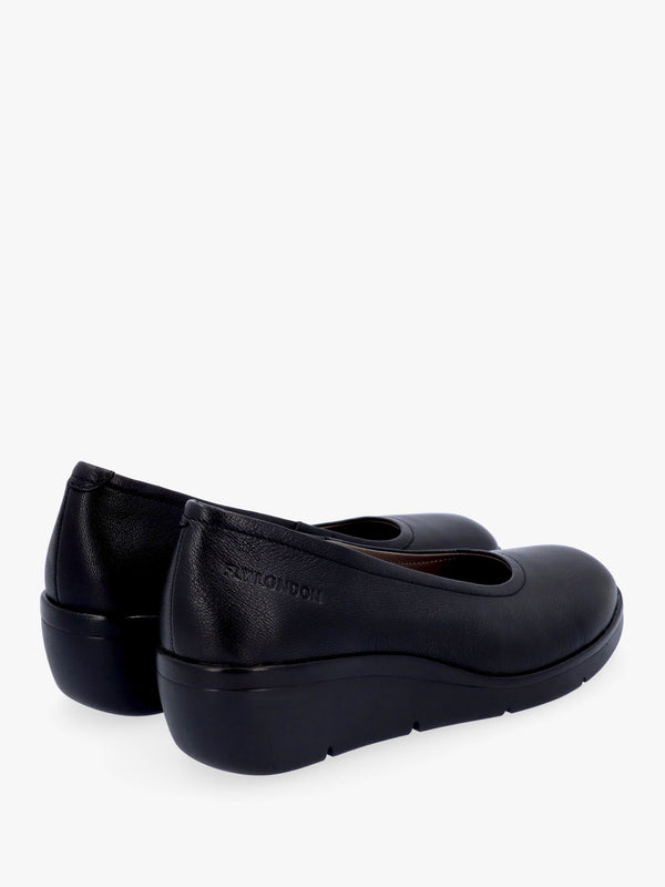 Numa Black Leather Low Wedge Pumps