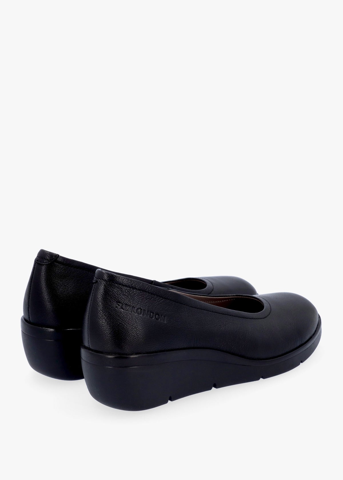 Numa Black Leather Low Wedge Pumps