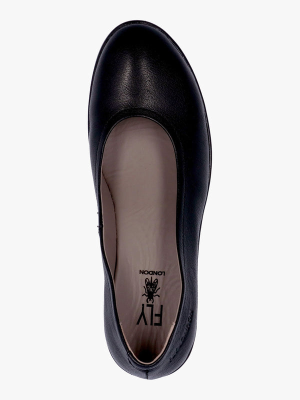 Numa Black Leather Low Wedge Pumps