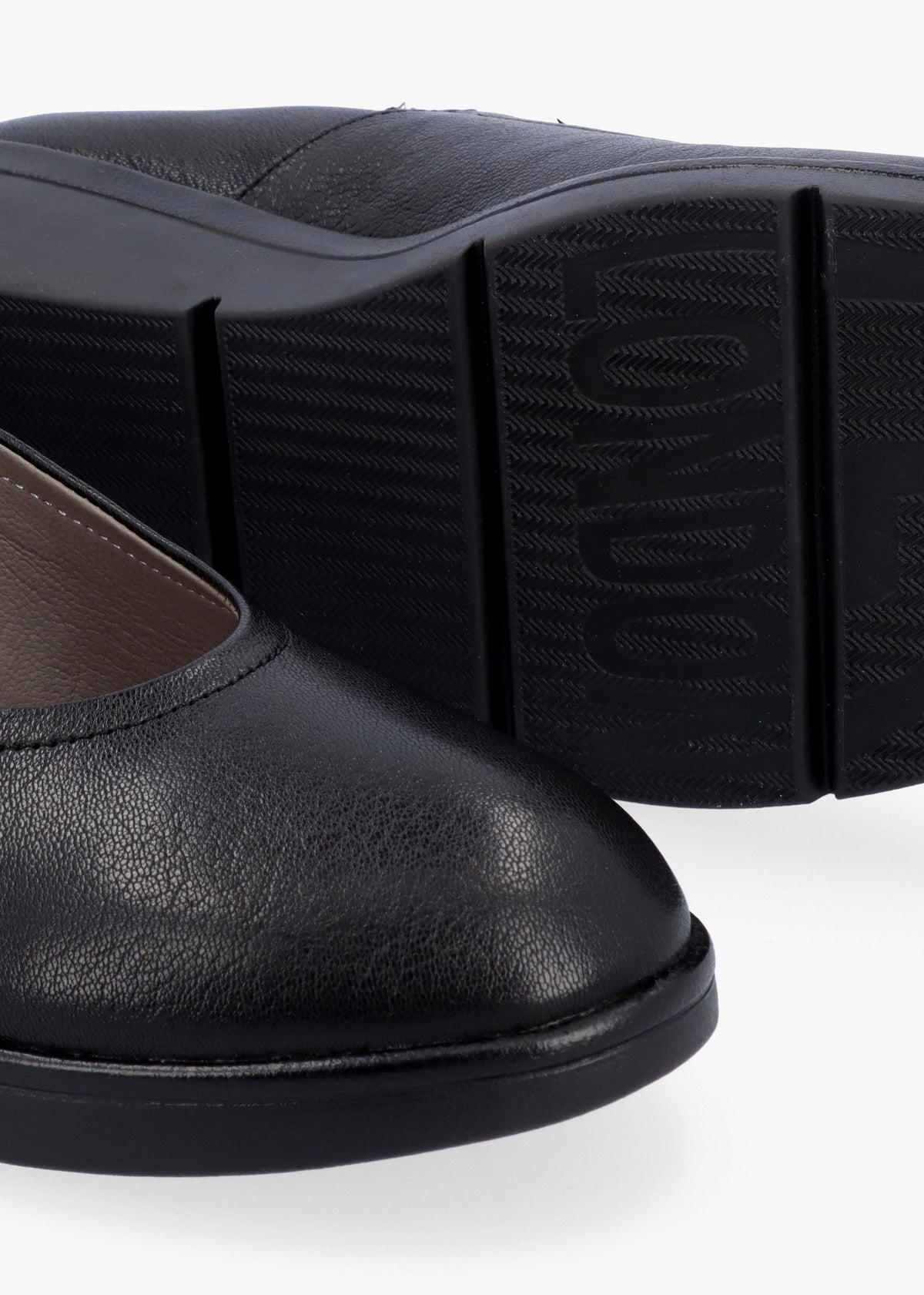 Numa Black Leather Low Wedge Pumps