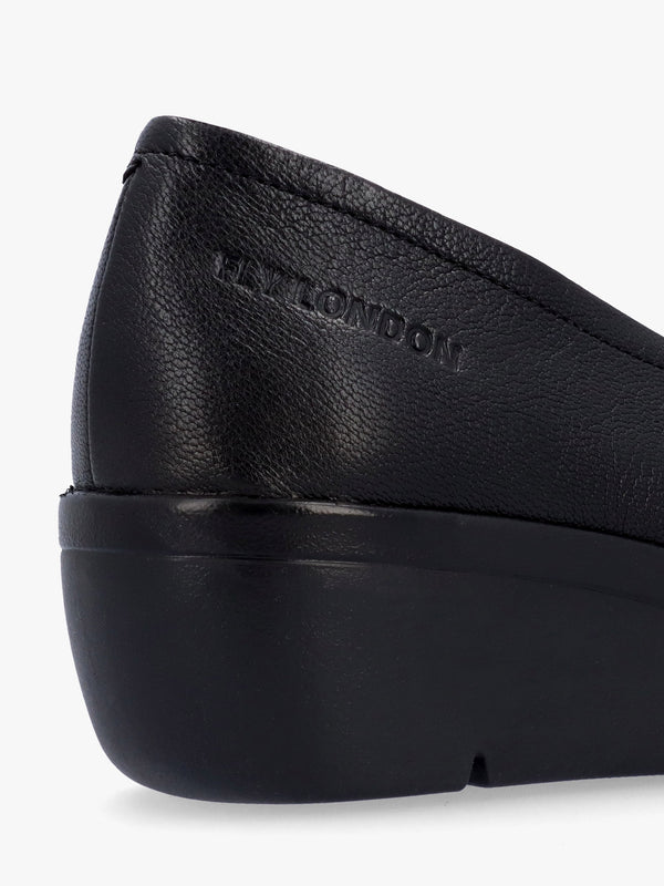 Numa Black Leather Low Wedge Pumps