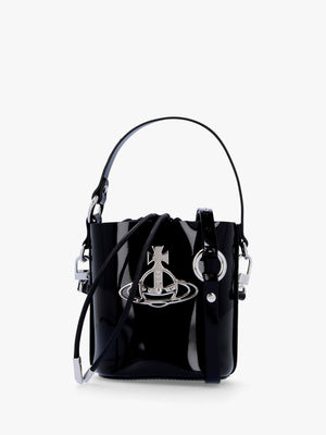 Small Daisy Black Patent Leather Drawstring Bucket Bag