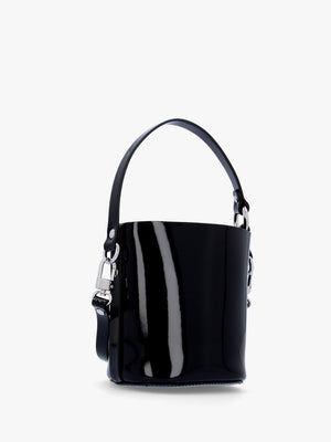 Small Daisy Black Patent Leather Drawstring Bucket Bag