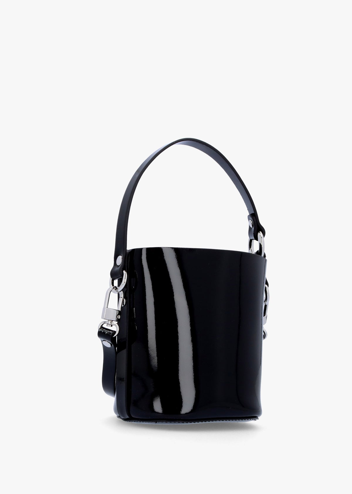 Small Daisy Black Patent Leather Drawstring Bucket Bag