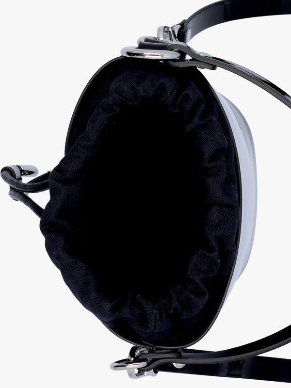 Small Daisy Black Patent Leather Drawstring Bucket Bag