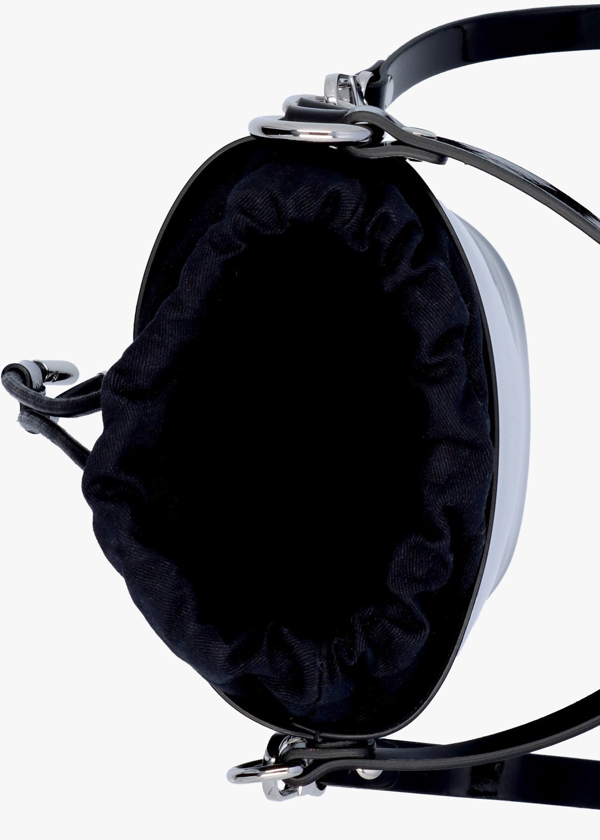 Small Daisy Black Patent Leather Drawstring Bucket Bag