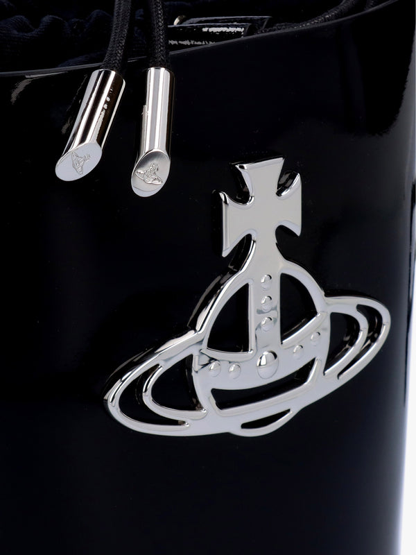 Small Daisy Black Patent Leather Drawstring Bucket Bag