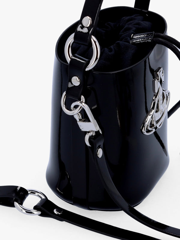 Small Daisy Black Patent Leather Drawstring Bucket Bag