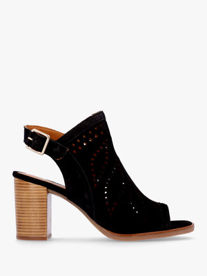Arona Black Suede Laser Cut Block Heel Sandals