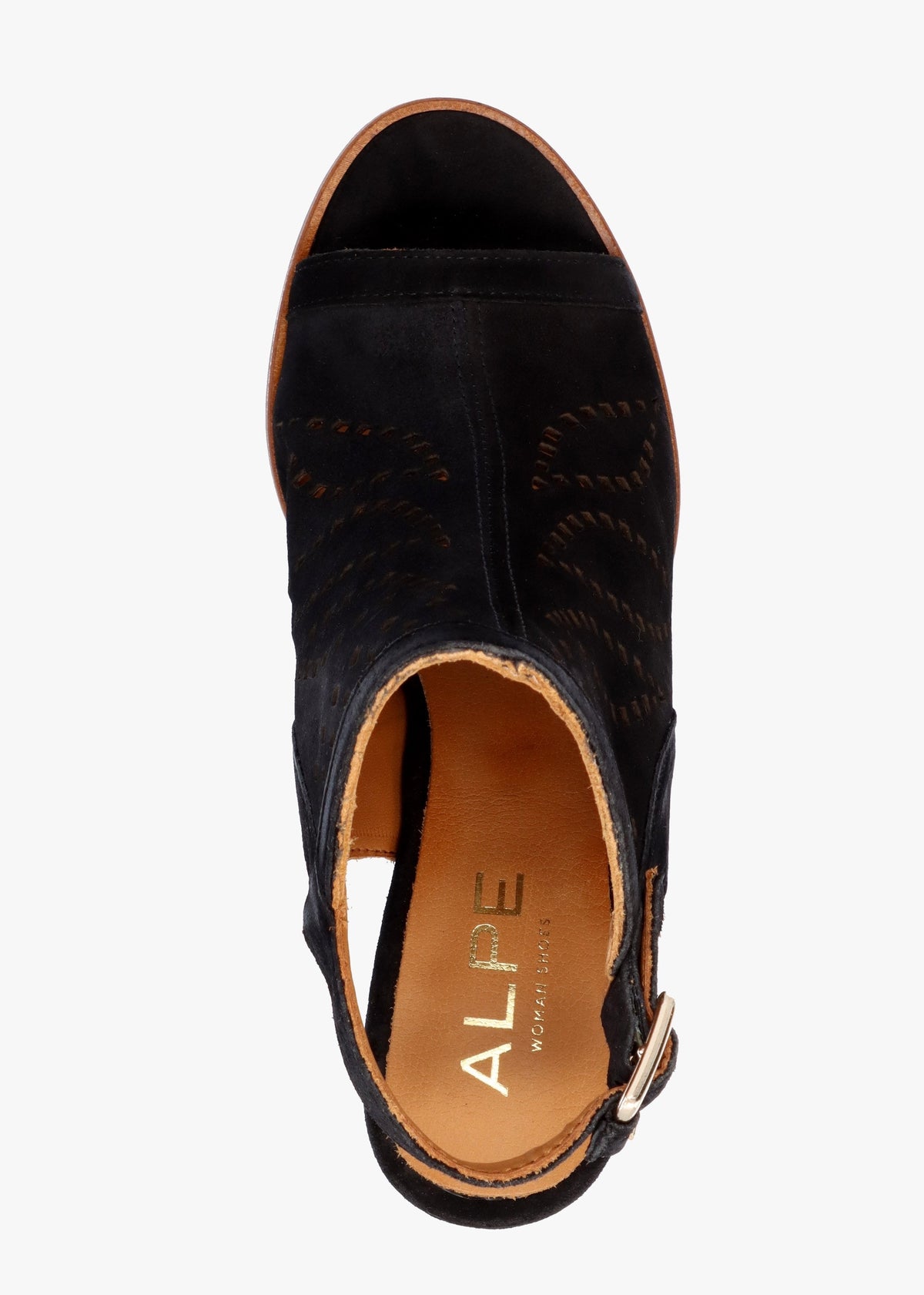 Arona Black Suede Laser Cut Block Heel Sandals