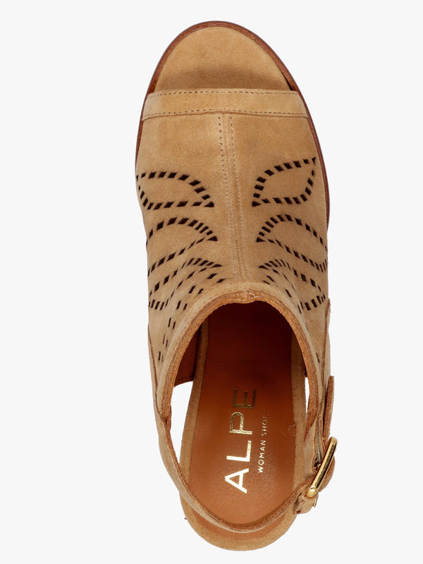 Arona Tan Suede Laser Cut Block Heel Sandals