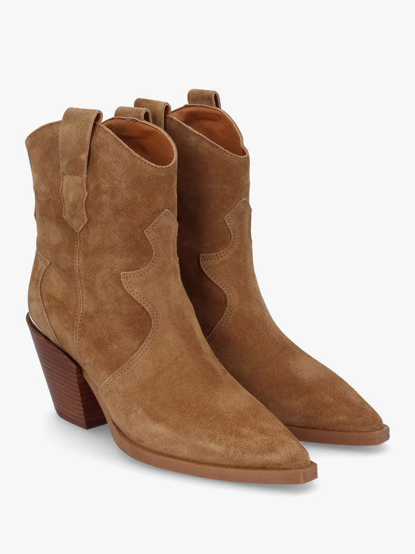 Austin Tan Suede Western Stacked Heel Ankle Boots