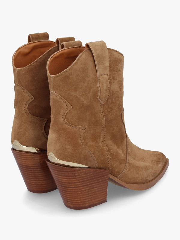 Austin Tan Suede Western Stacked Heel Ankle Boots