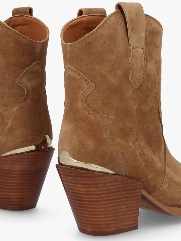 Austin Tan Suede Western Stacked Heel Ankle Boots