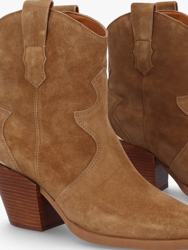 Austin Tan Suede Western Stacked Heel Ankle Boots