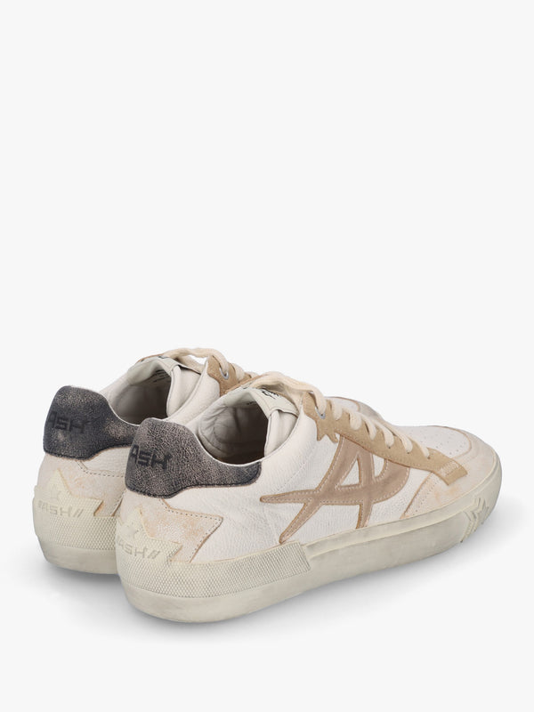Moonlight Beige White Biscott Mekong Black Distressed Leather Trainers