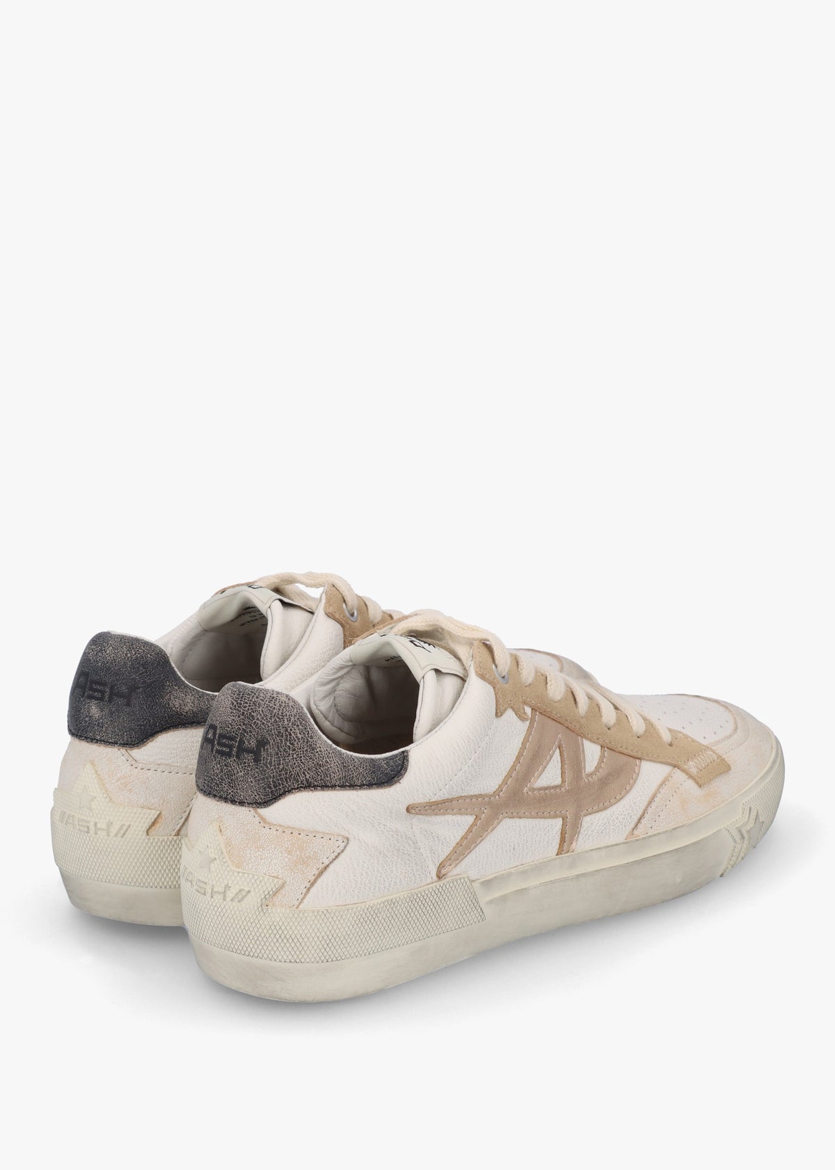 Moonlight Beige White Biscott Mekong Black Distressed Leather Trainers