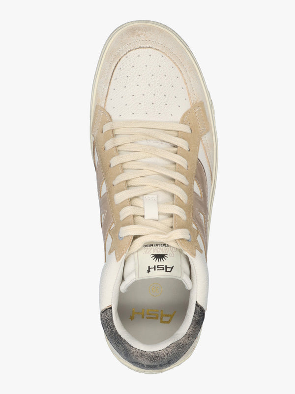 Moonlight Beige White Biscott Mekong Black Distressed Leather Trainers