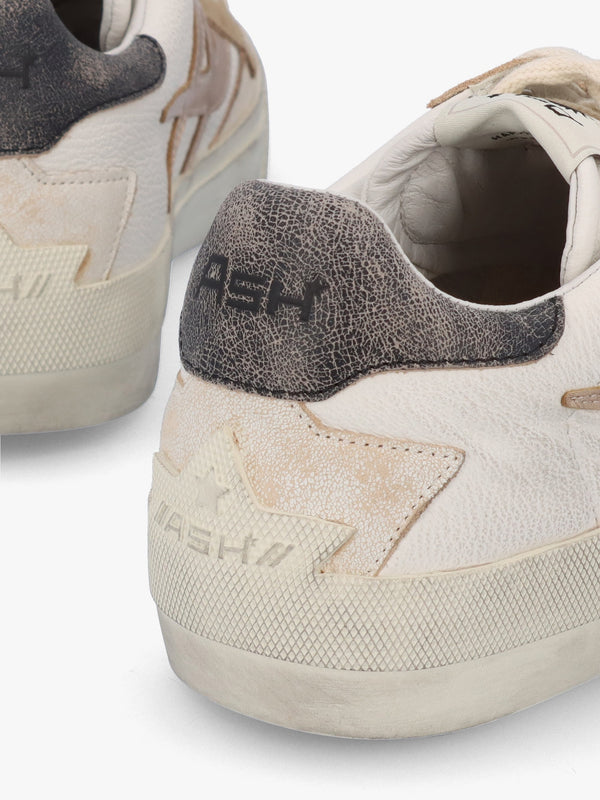 Moonlight Beige White Biscott Mekong Black Distressed Leather Trainers