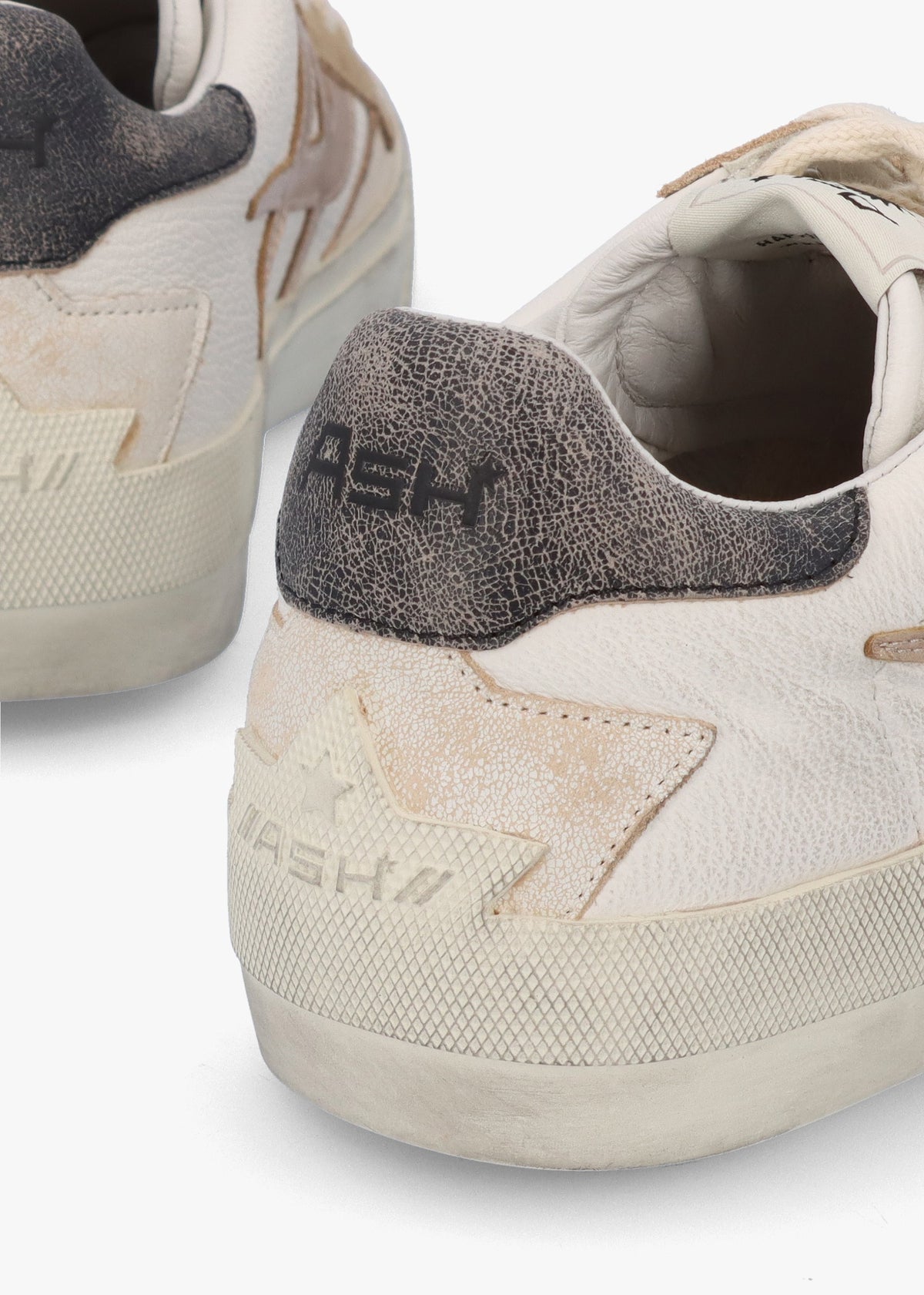 Moonlight Beige White Biscott Mekong Black Distressed Leather Trainers