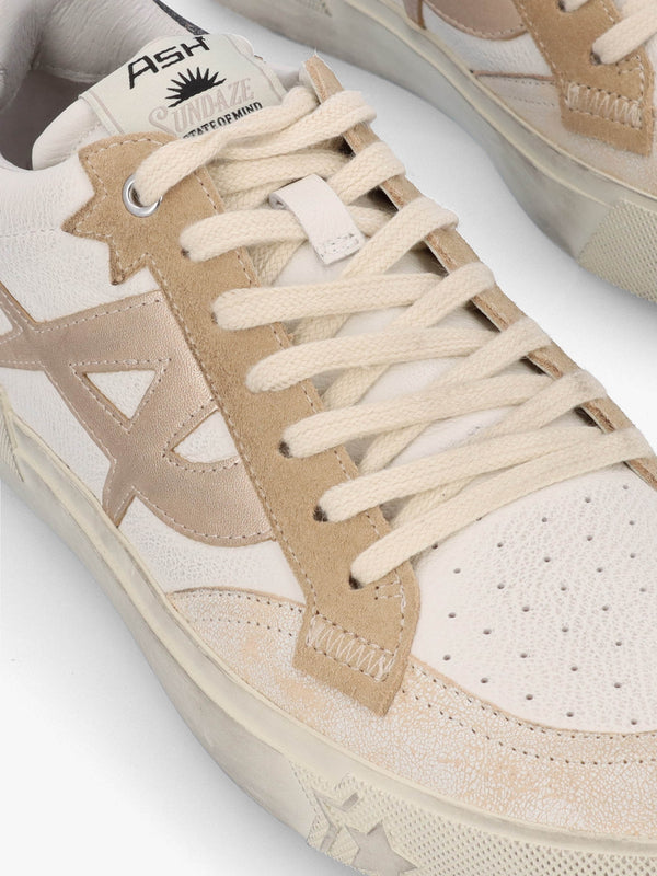 Moonlight Beige White Biscott Mekong Black Distressed Leather Trainers