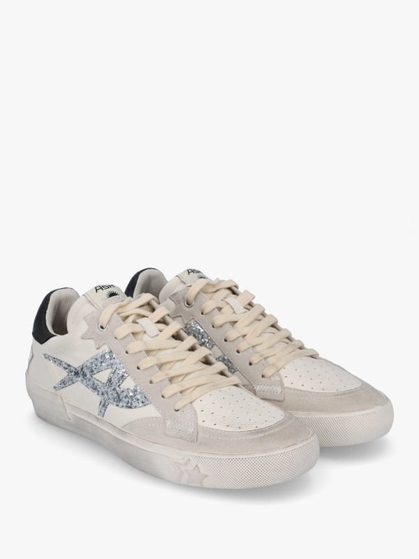 Moonlight Off White New Grey Silver Black Distressed Leather Trainers
