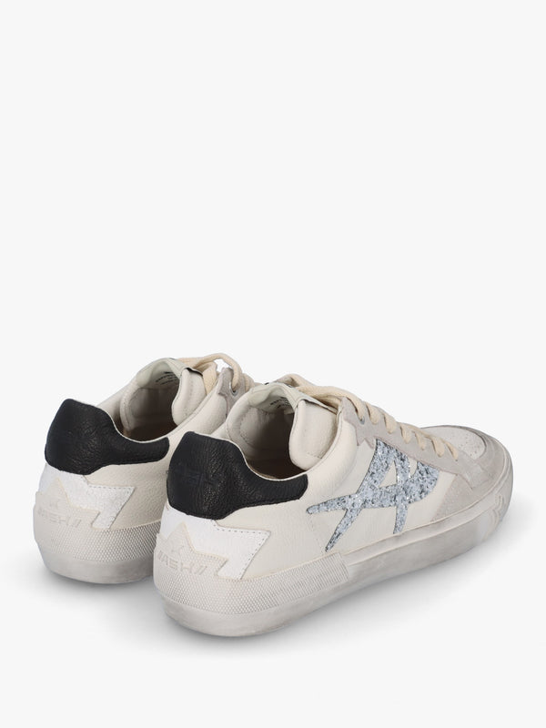 Moonlight Off White New Grey Silver Black Distressed Leather Trainers