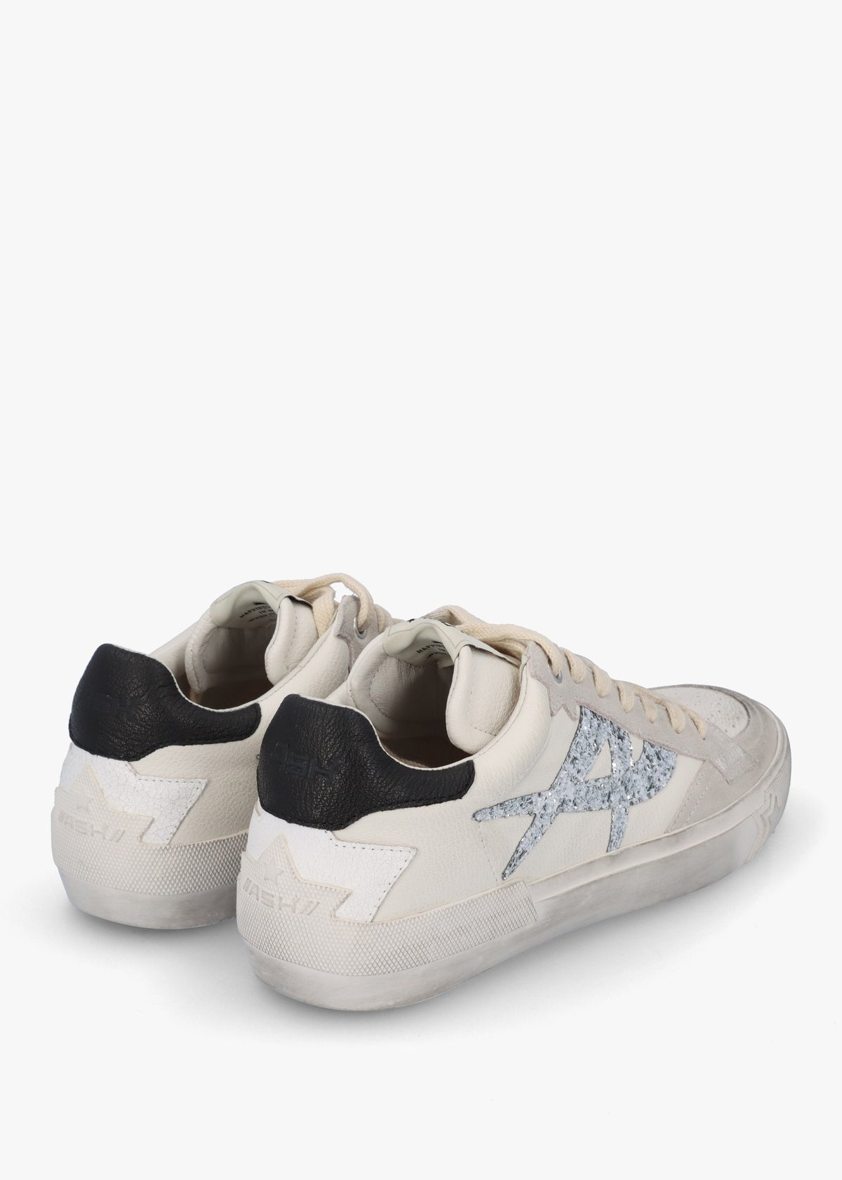 Moonlight Off White New Grey Silver Black Distressed Leather Trainers