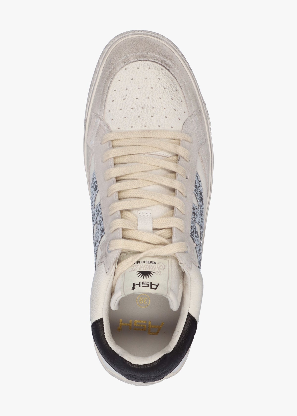 Moonlight Off White New Grey Silver Black Distressed Leather Trainers