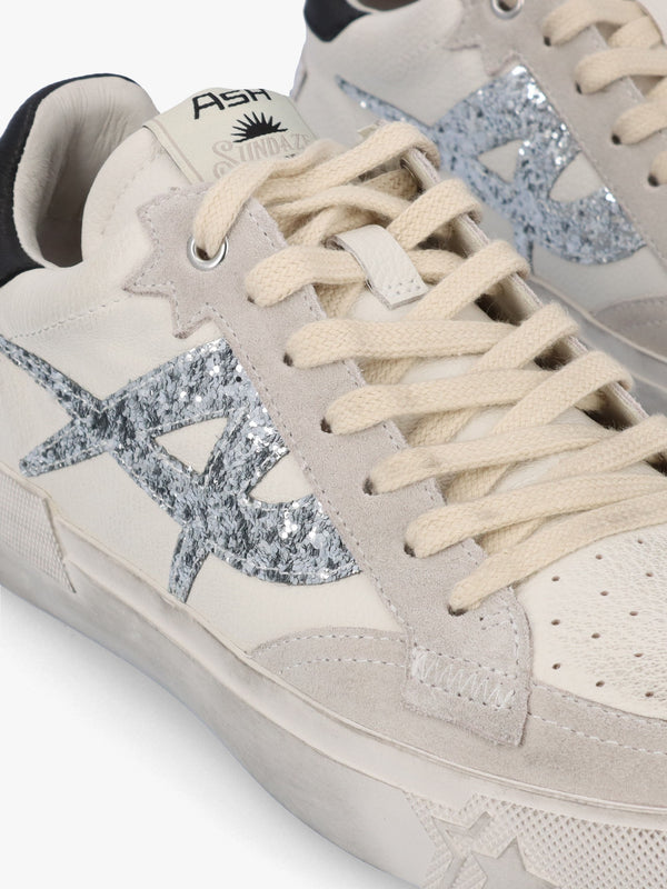 Moonlight Off White New Grey Silver Black Distressed Leather Trainers