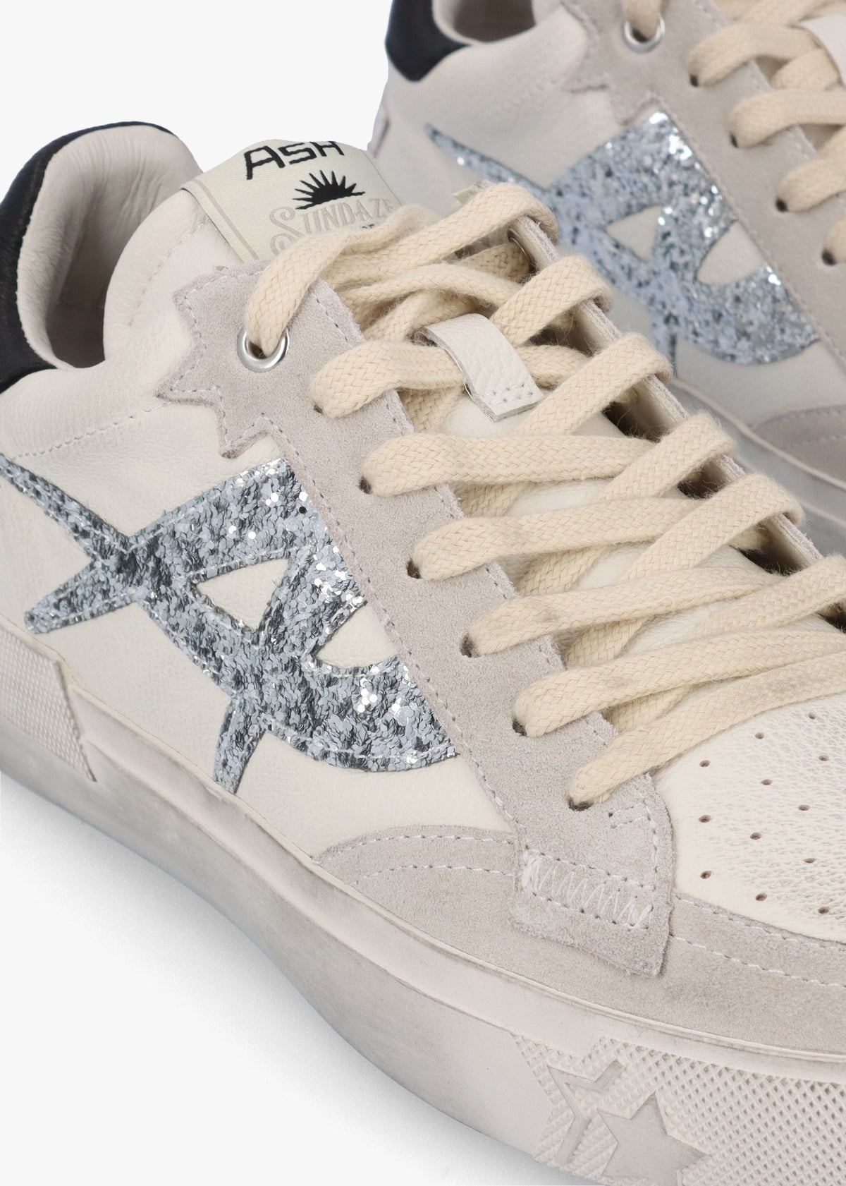 Moonlight Off White New Grey Silver Black Distressed Leather Trainers