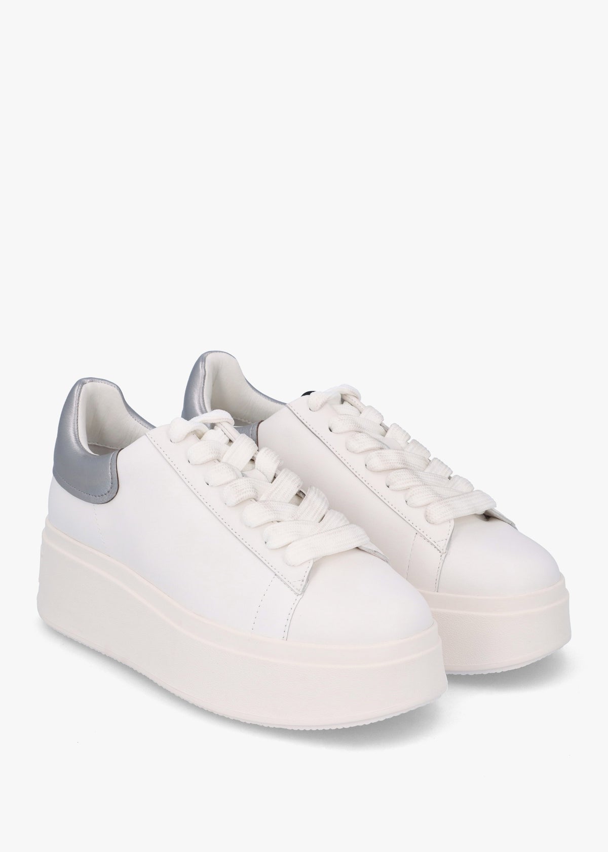 Moby White Dark Silver Leather Trainers