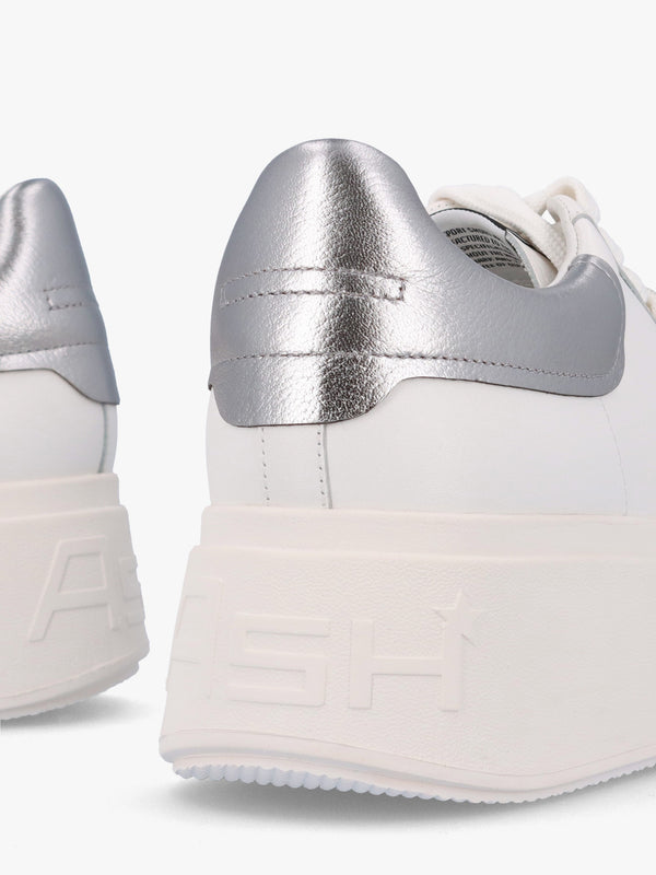 Moby White Dark Silver Leather Trainers