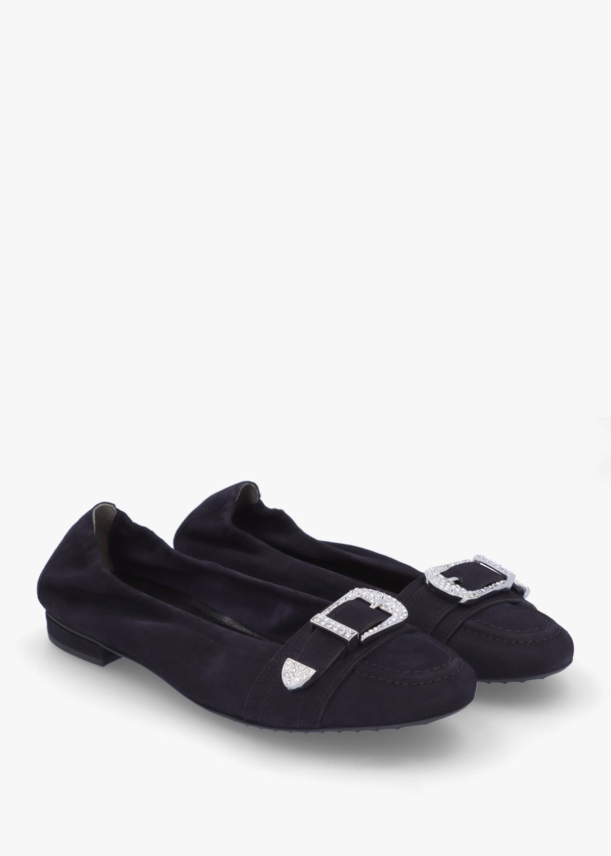 Malu Buckle Ocean Crystal Suede Ballet Pumps