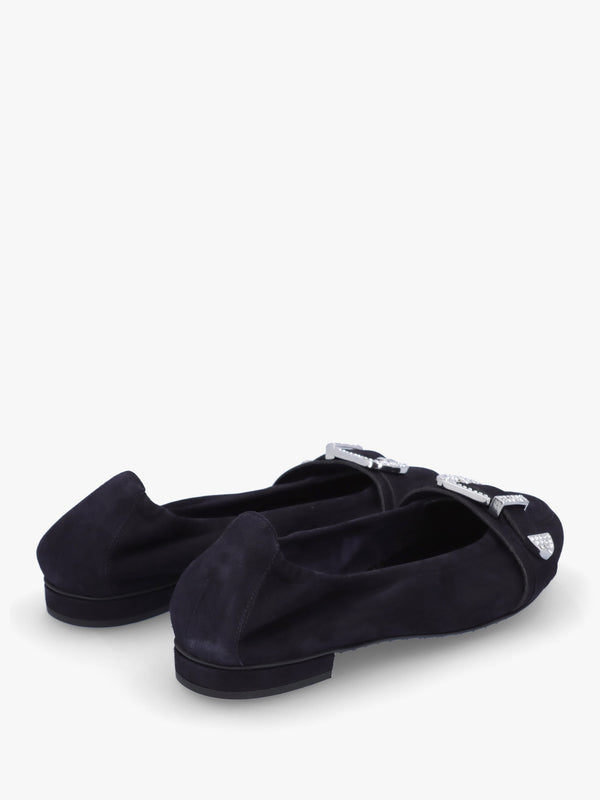 Malu Buckle Ocean Crystal Suede Ballet Pumps