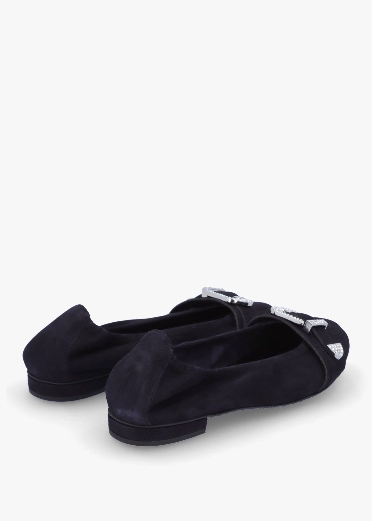 Malu Buckle Ocean Crystal Suede Ballet Pumps
