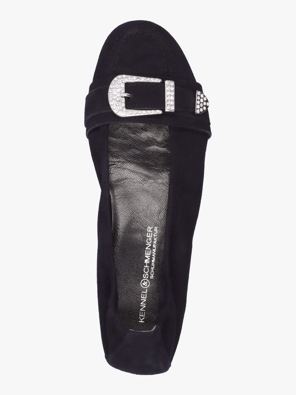 Malu Buckle Ocean Crystal Suede Ballet Pumps